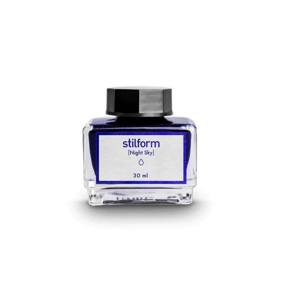 Stilform Ink Bottle Night Sky, 30mL, highlighting its vibrant color and elegant packaging.
